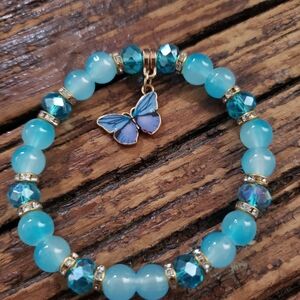 Blue Beaded Bracelet with Butterfly Charm